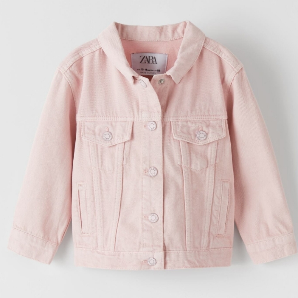 Zara TWILL DENIM JACKET Blush 9-12 months